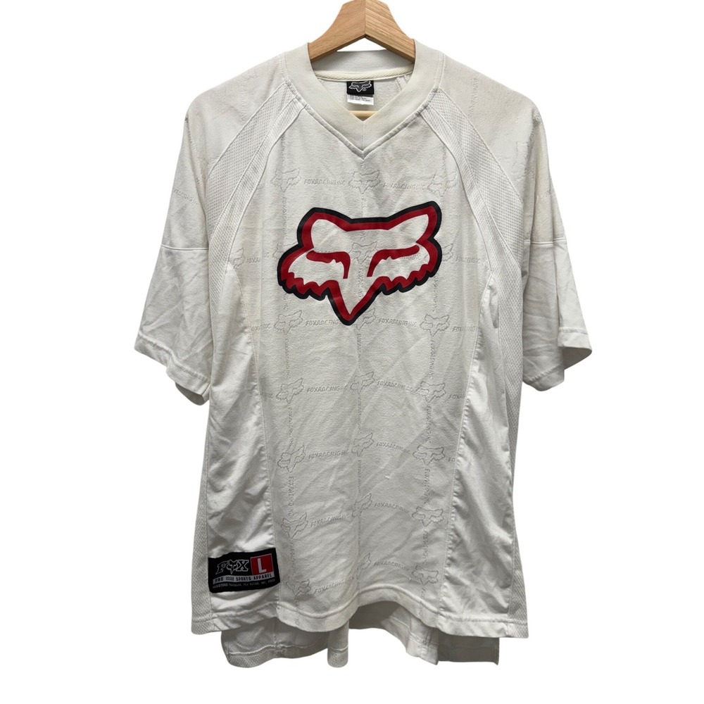 Vintage 2000 Fox Racing Motocross Jersey White Red Logo Mens Large BMX Moto